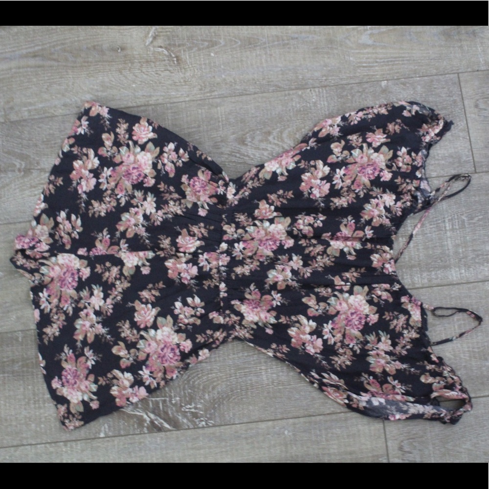 floral off shoulder romper with spaghetti straps